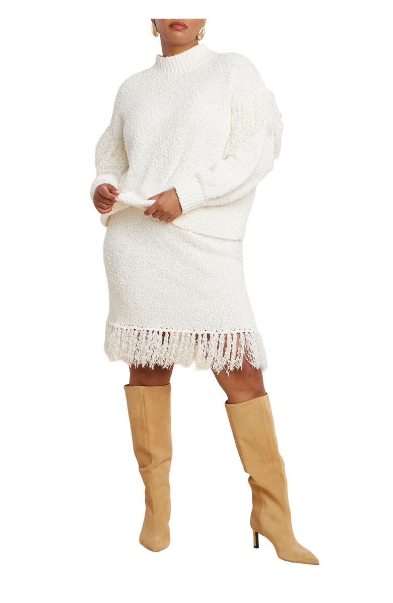 ELOQUII Looped Fringe Sweater Mini Skirt, Main, color, Jet Stream