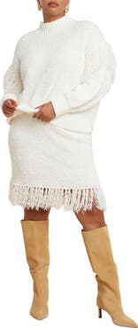 ELOQUII Looped Fringe Sweater Mini Skirt
