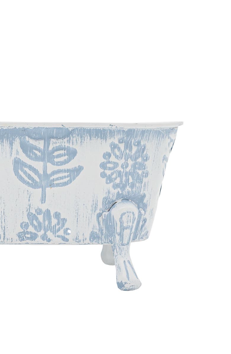 Foreside Home and Garden Embossed Blue Floral Metal Planter Bathtub Soap Dish Holder 3.74" x 6.1", Alternate, color, Blue
