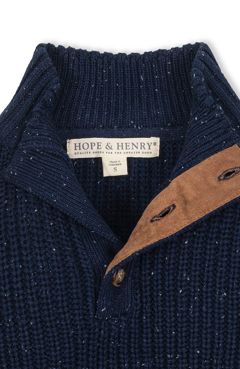 Hope & Henry Kids' Organic Mock Neck Cardigan Stitch Sweater, Alternate, color, Navy Fleck
