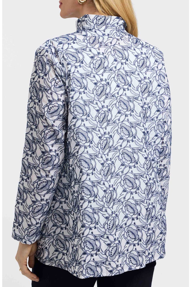 Carolina Floral Embroidered Cotton Button-Up Shirt, Alternate, color, WHITE/ NAVY