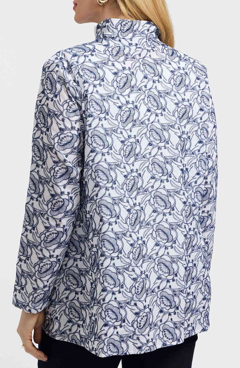 Foxcroft Carolina Floral Embroidered Cotton Button-Up Shirt, Alternate, color, White/ Navy