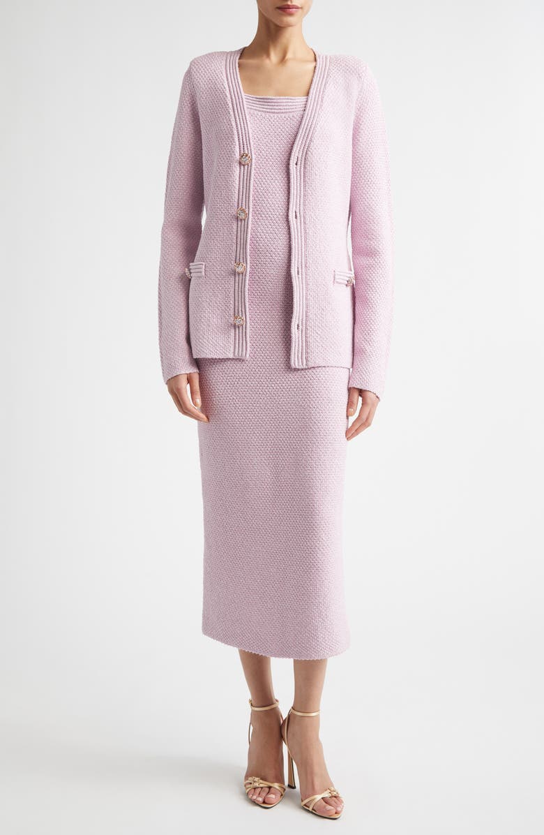 ST. JOHN Juliette Metallic Mouliné Cotton & Silk Blend Sweater Dress, Alternate, color, Peony Metallic Multi