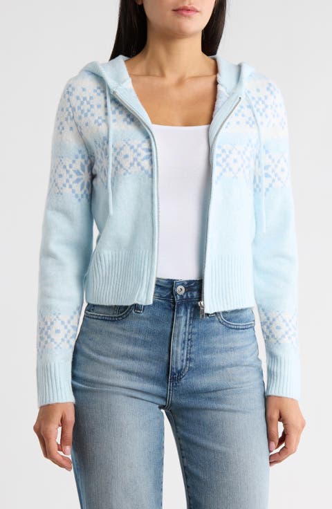 Fair Isle Jacquard Zip Front Hooded Cardigan