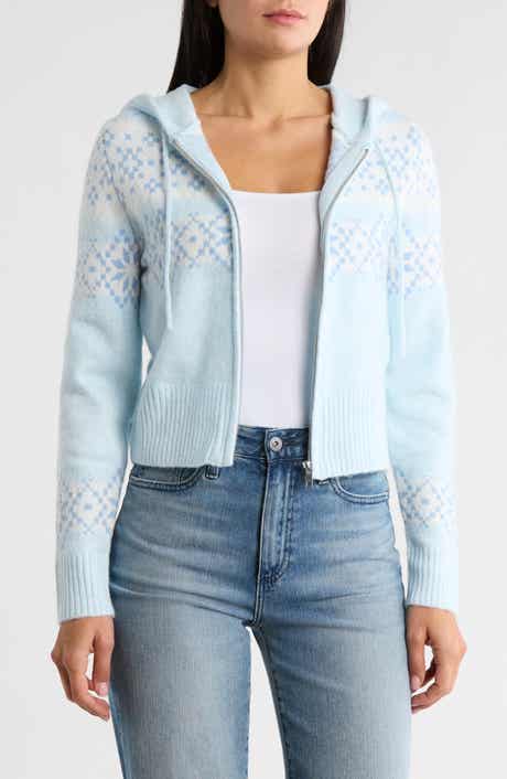 Madden Girl Fair Isle Jacquard Zip Front Hooded Cardigan