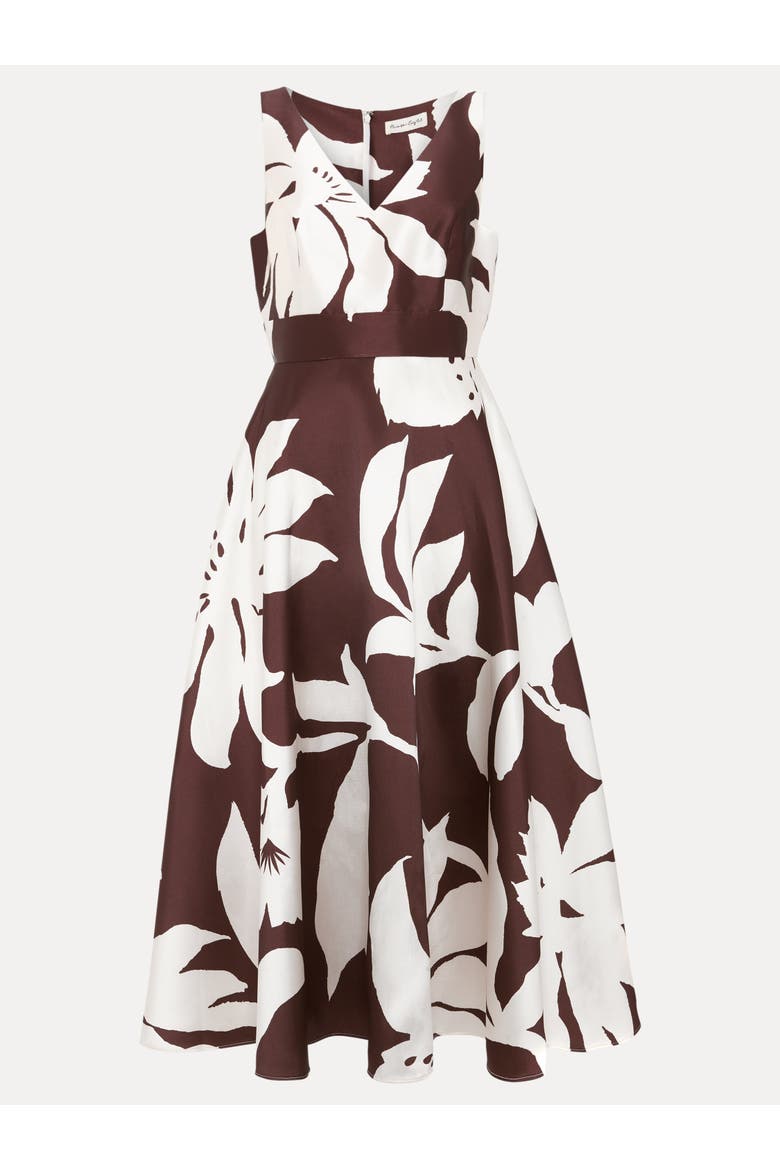 Delicia V-Neck Print Dress, Alternate, color, Brown