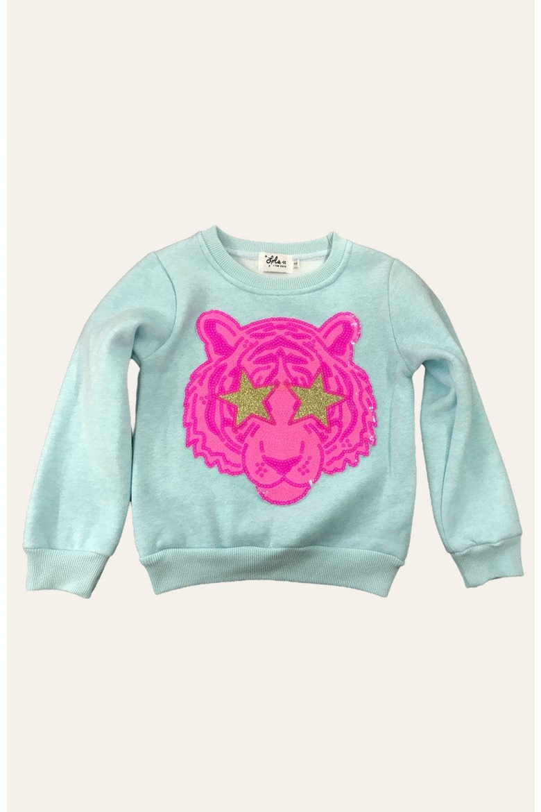 Neon Sequin Tiger Sweatshirt, Main, color, Blue-Green