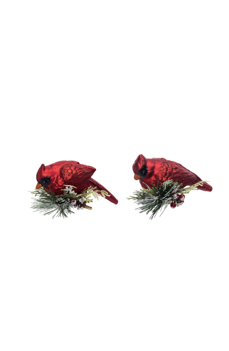Transpac Glass Clip On Cardinal with Evergreen Detail Tree Ornament, Main, color, Red
