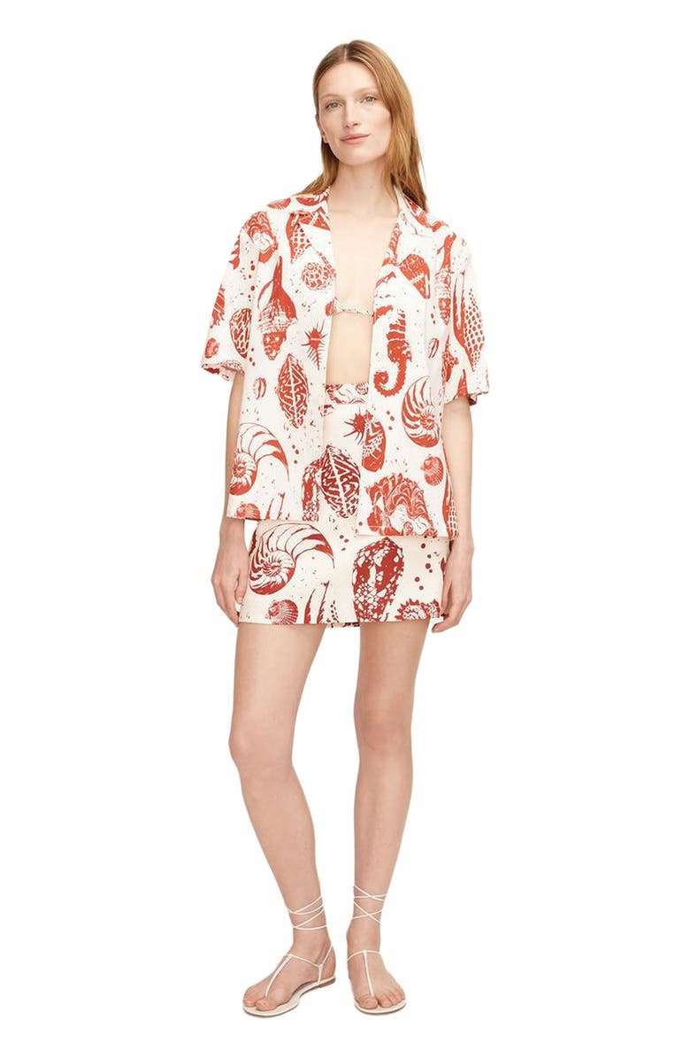 Rebecca Taylor Sea Shore Cabana Shirt, Main, color, Print Red Clay Combo