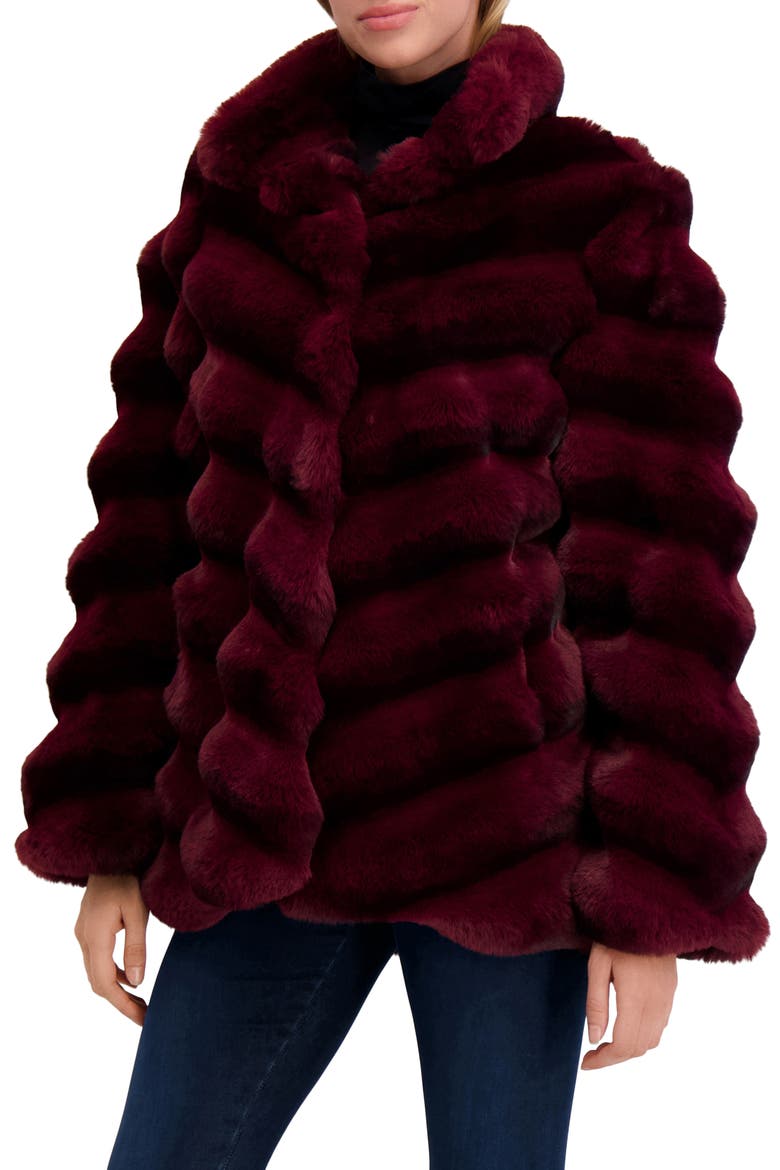 Fur-Free Chinchilla (Faux Fur) Chevron Jacket, Alternate, color, WINE CHINCH