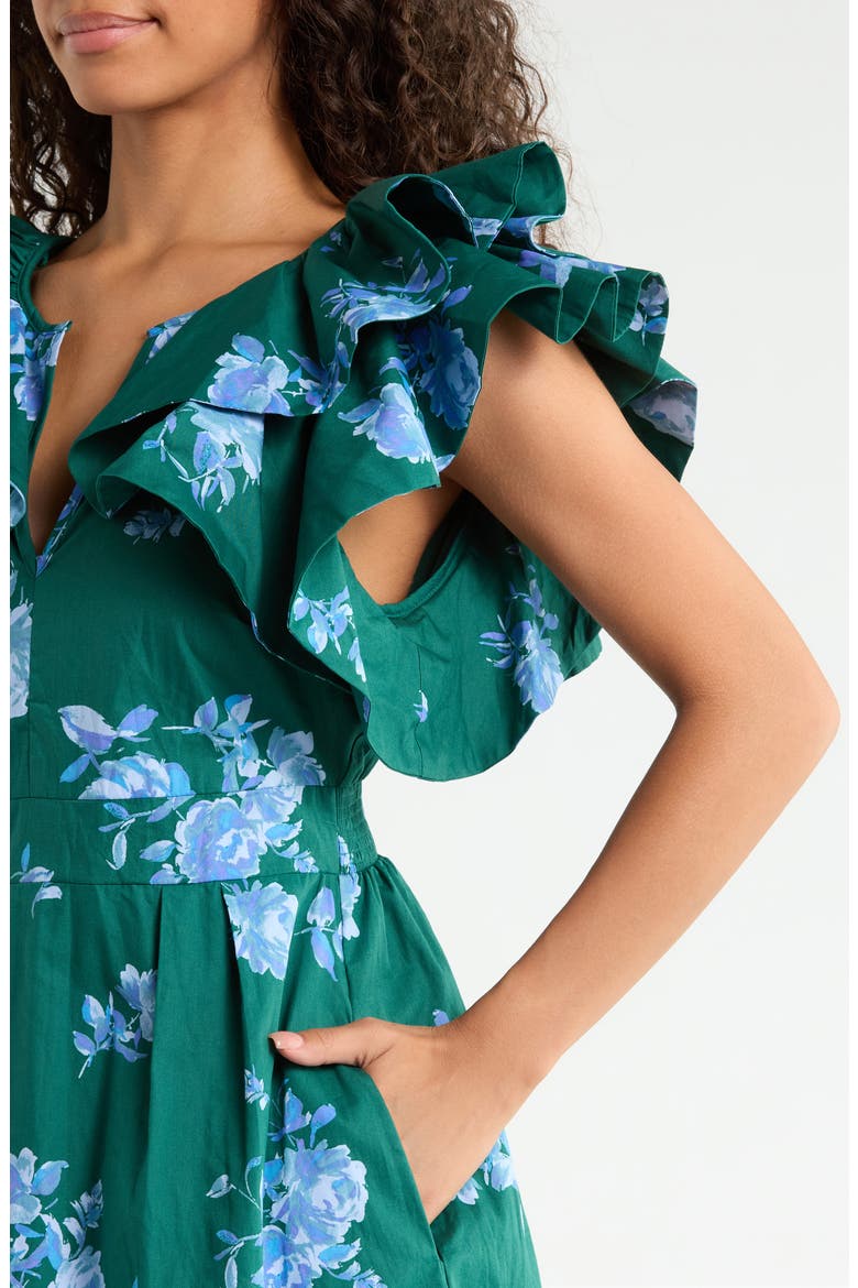 Santana Floral Tie Back Cotton Dress, Alternate, color, TEAL-BLUE