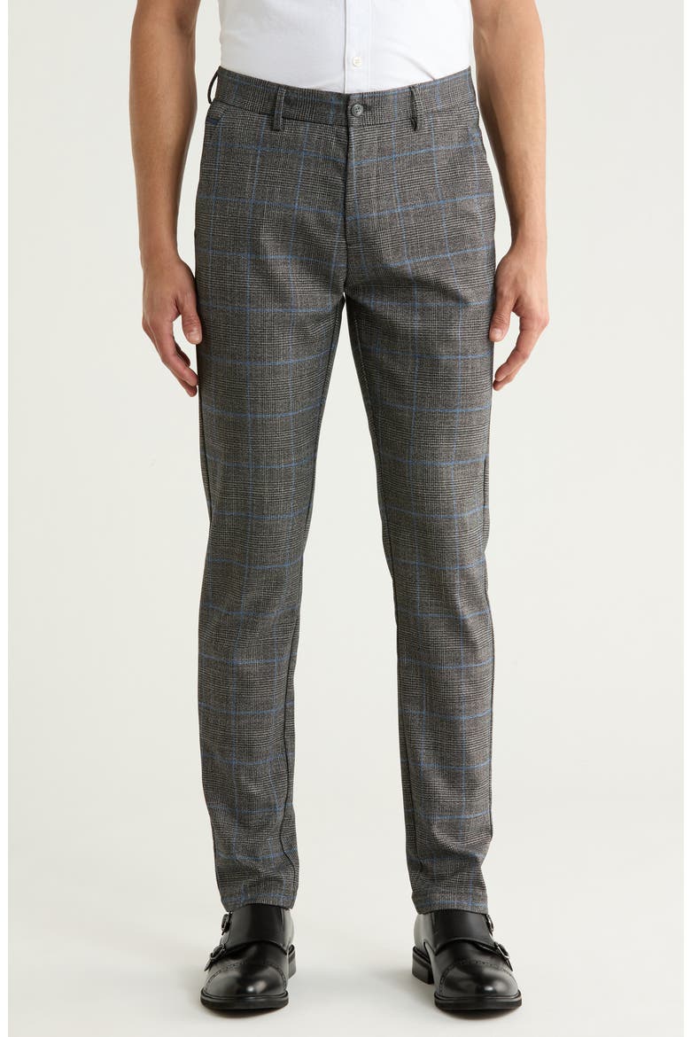 Plaid Straight Leg Trousers, Main, color, NAVY