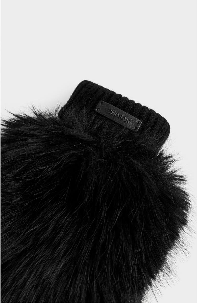 Rudsak Bella Faux Fur & Leather Mittens, Alternate, color, Black