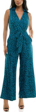 Nina Leonard Sleeveless Faux Wrap Jumpsuit