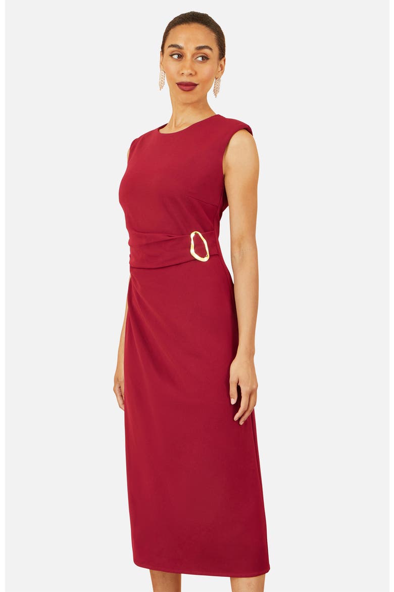 Buckle Detail Ruched Dress, Alternate, color, Burgundy