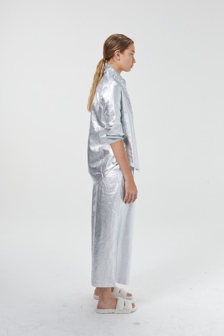 Culotte Metallic Linen Pant, Alternate, color, Metallic Silver