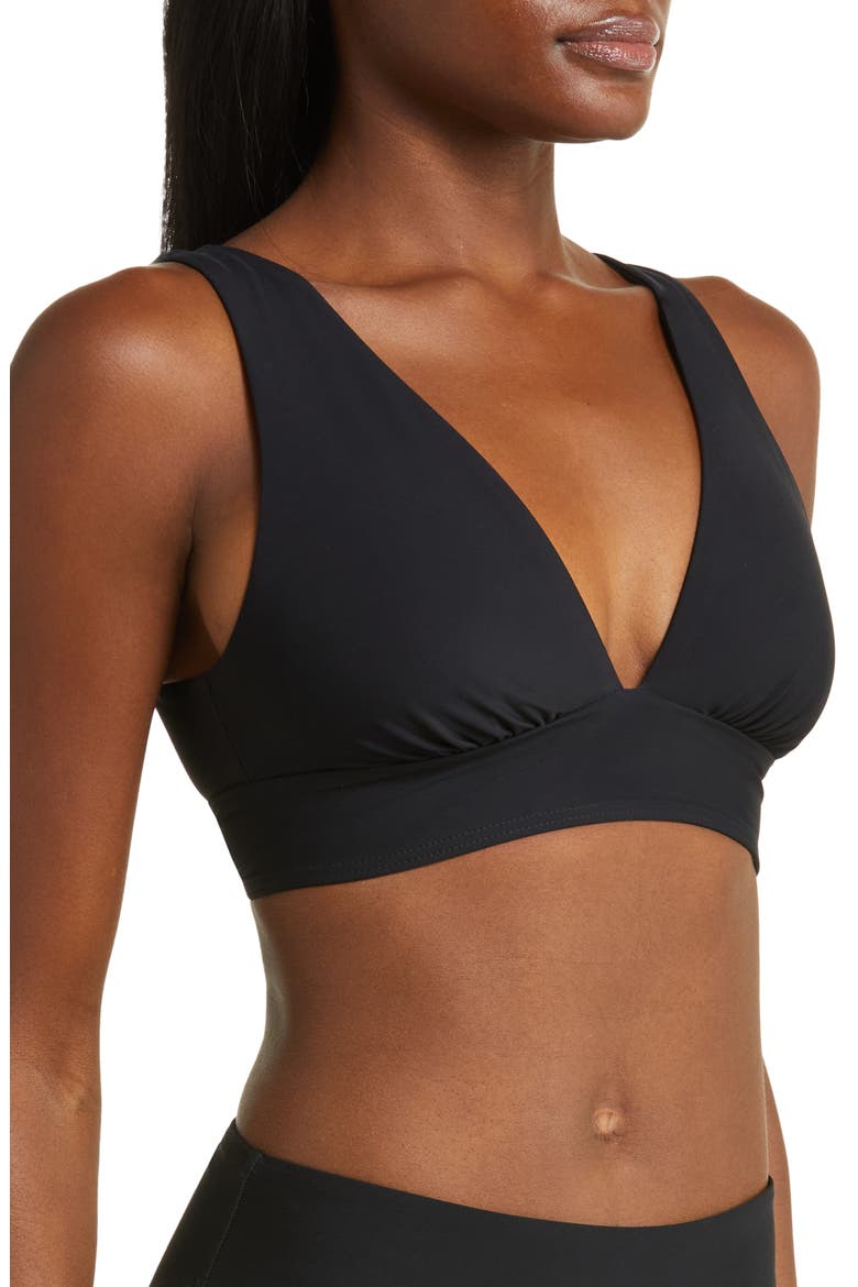 Amelia Longline Bikini Top, Alternate, color, BLACK