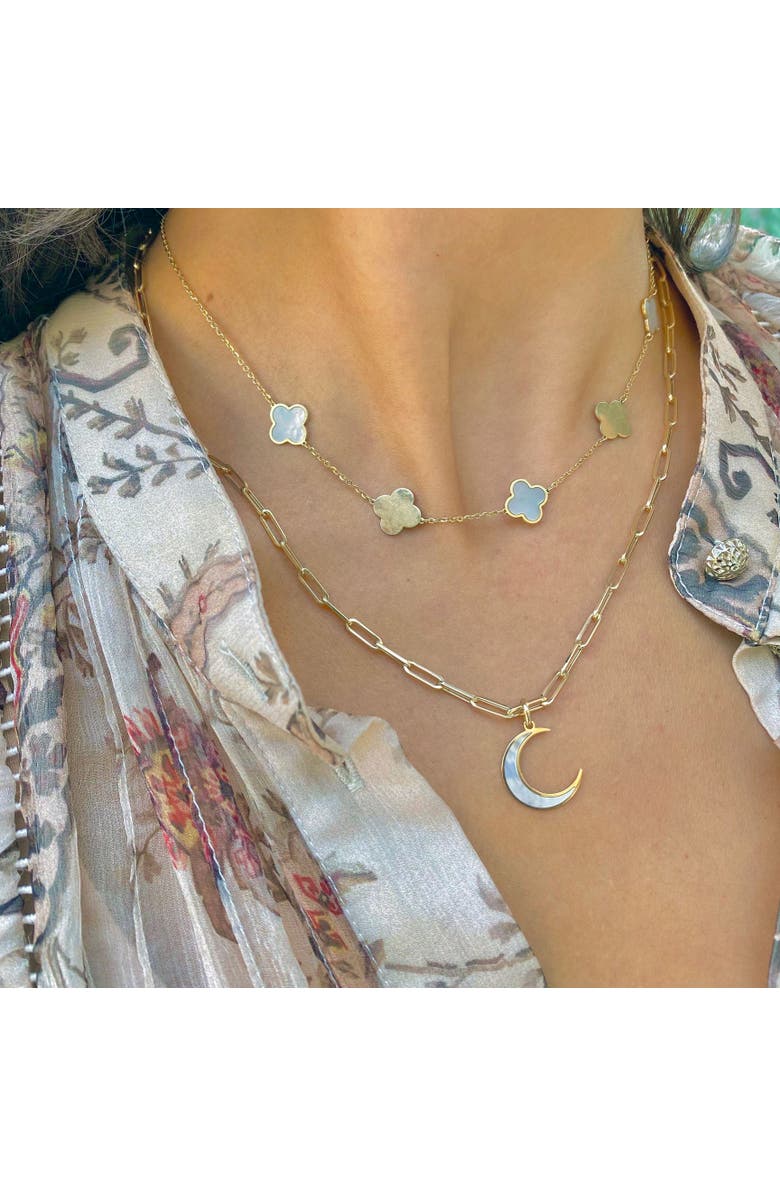 The Lovery Fine Jewelry Mother of Pearl Crescent Moon Charm, Alternate, color, Mother Of Pearl