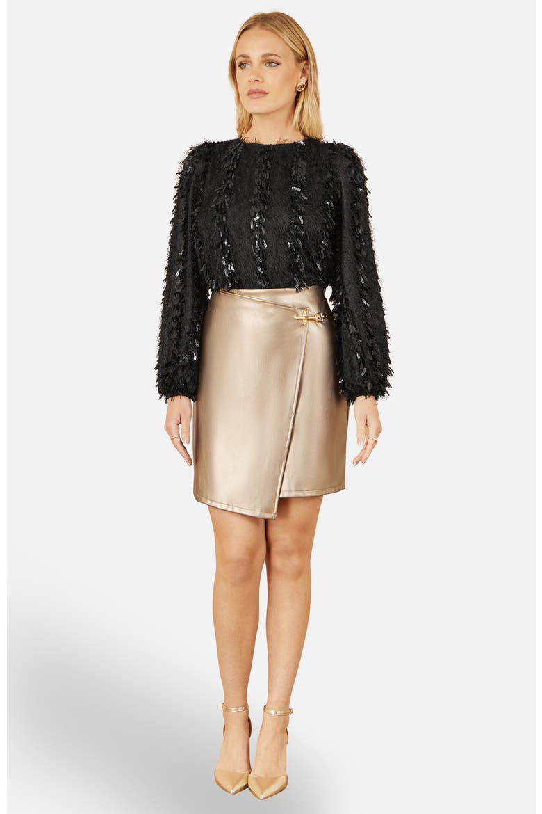 Hanging Sequin Long Sleeve Top, Alternate, color, Black