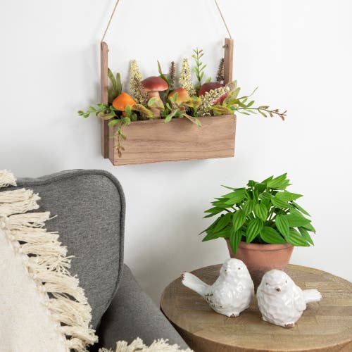 Northlight Mushroom And Fall Foliage Hanging Wooden Basket In Multi