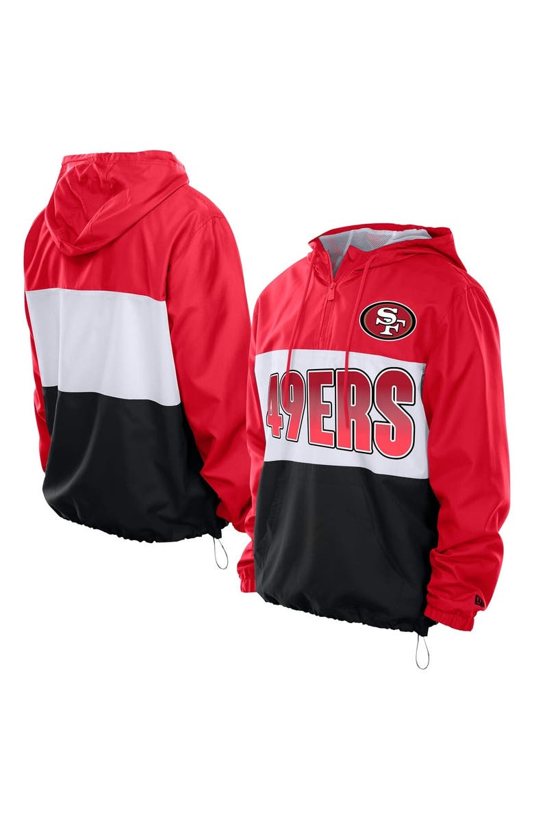 New Era Men's New Era Scarlet San Francisco 49ers Ripstop Quarter-Zip Hooded Windbreaker, Main, color, Scarlet
