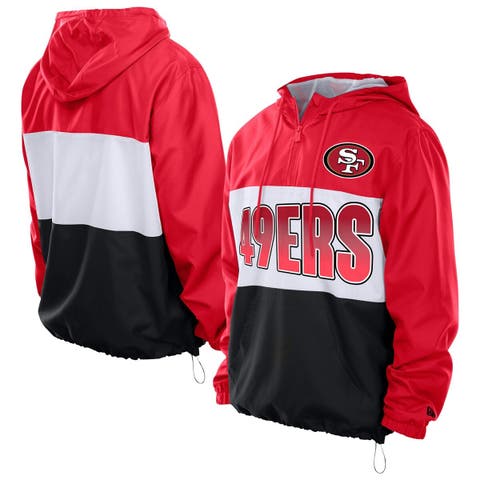 Men's New Era Scarlet San Francisco 49ers Ripstop Quarter-Zip Hooded Windbreaker