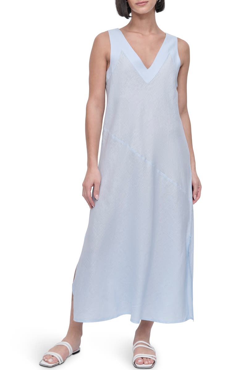 DKNY Asymmetric Sleeveless Linen Dress, Main, color, Skyway Blu
