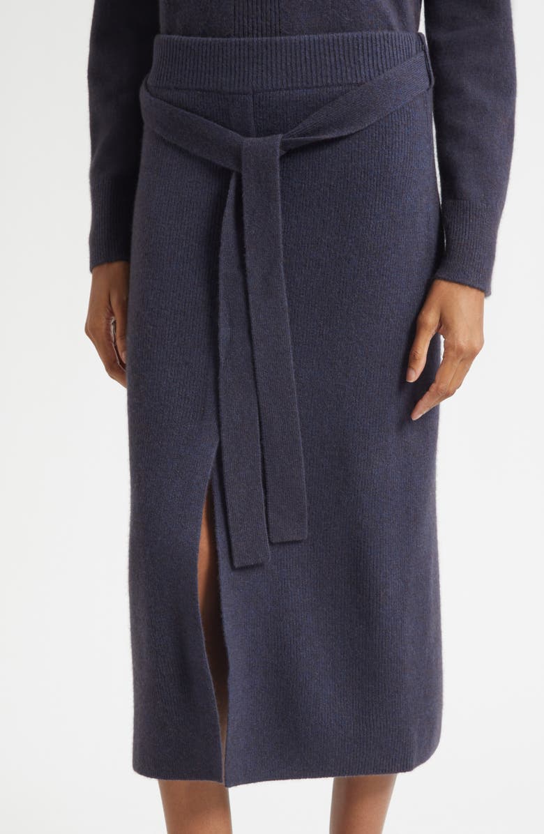 Emporio Armani Tie Waist Wool Midi Skirt, Alternate, color, Solid Medium Blue