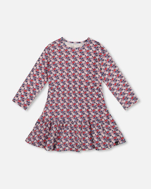 Deux Par Deux Organic Cotton Dress With Flounce Hem Apple In Blue