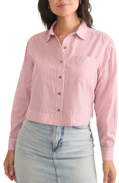 Women Pink Stripe Crop Shirt With Shorts