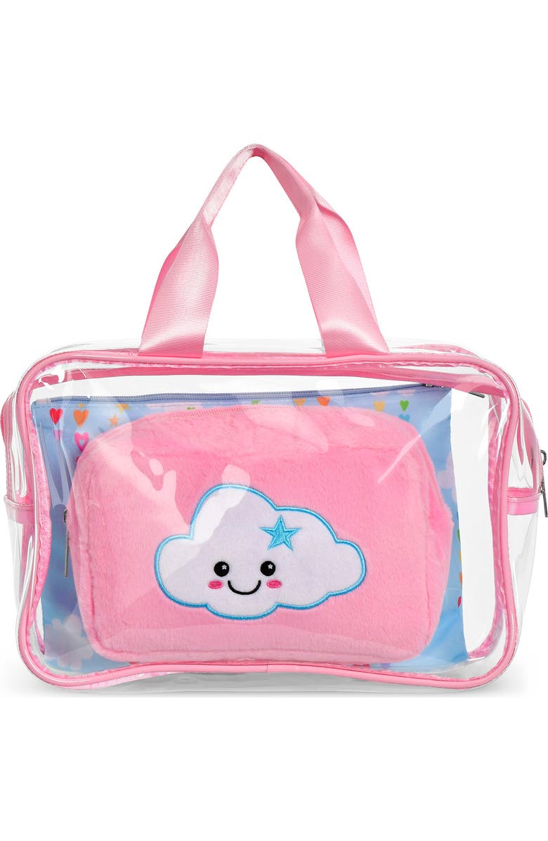 Iscream 3-Piece Cheerful Clouds Cosmetic Bag Set, Main, color, Pink