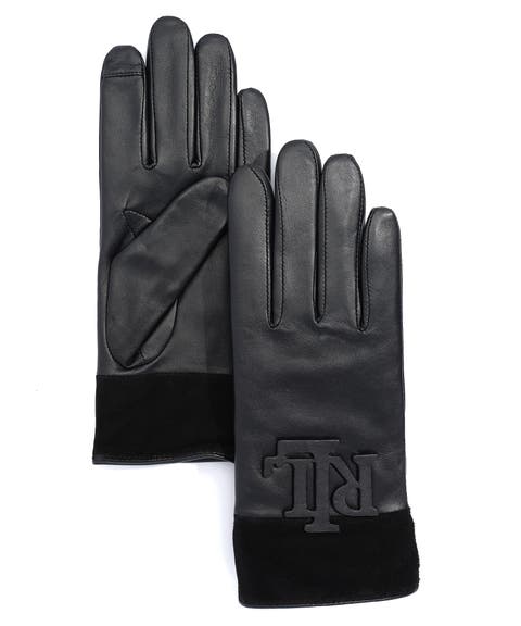 raised logo leather touch glove