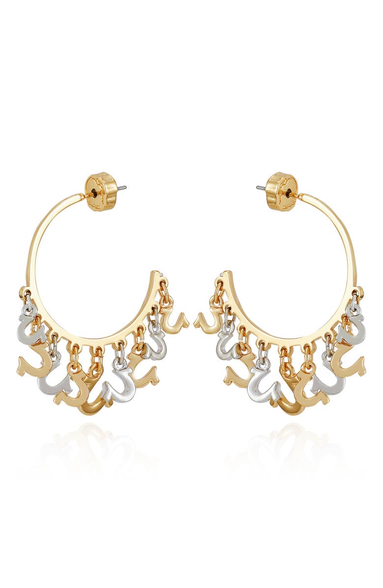 True Religion Horseshoe Drop Hoop Earrings, Main, color, Gold Tone