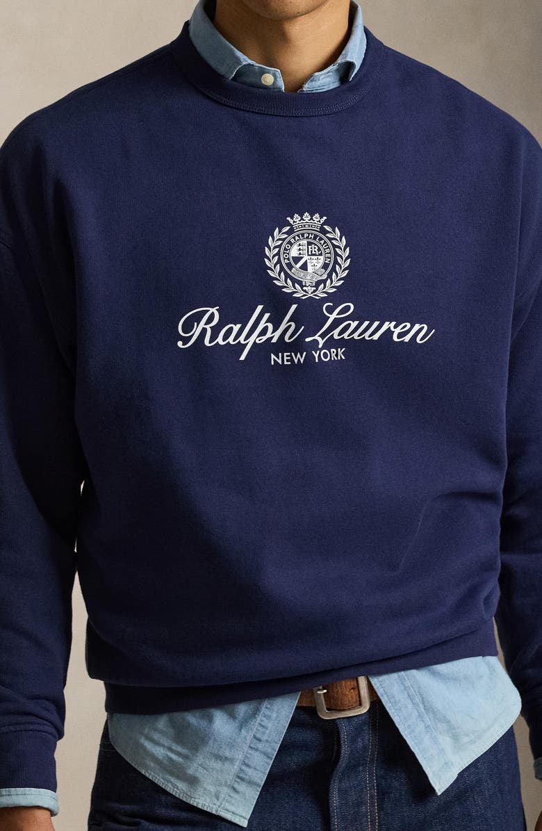 Polo Ralph Lauren Relaxed Fit Fleece Graphic Sweatshirt, Alternate, color, Newport Navy