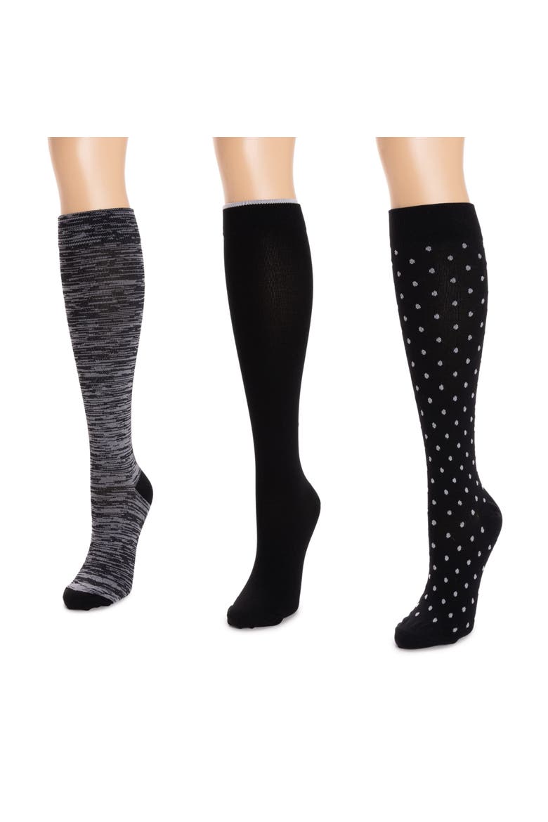 Nylon Compression Knee-High Socks 3 Pair Pack Wide Size, Alternate, color, Black Multi