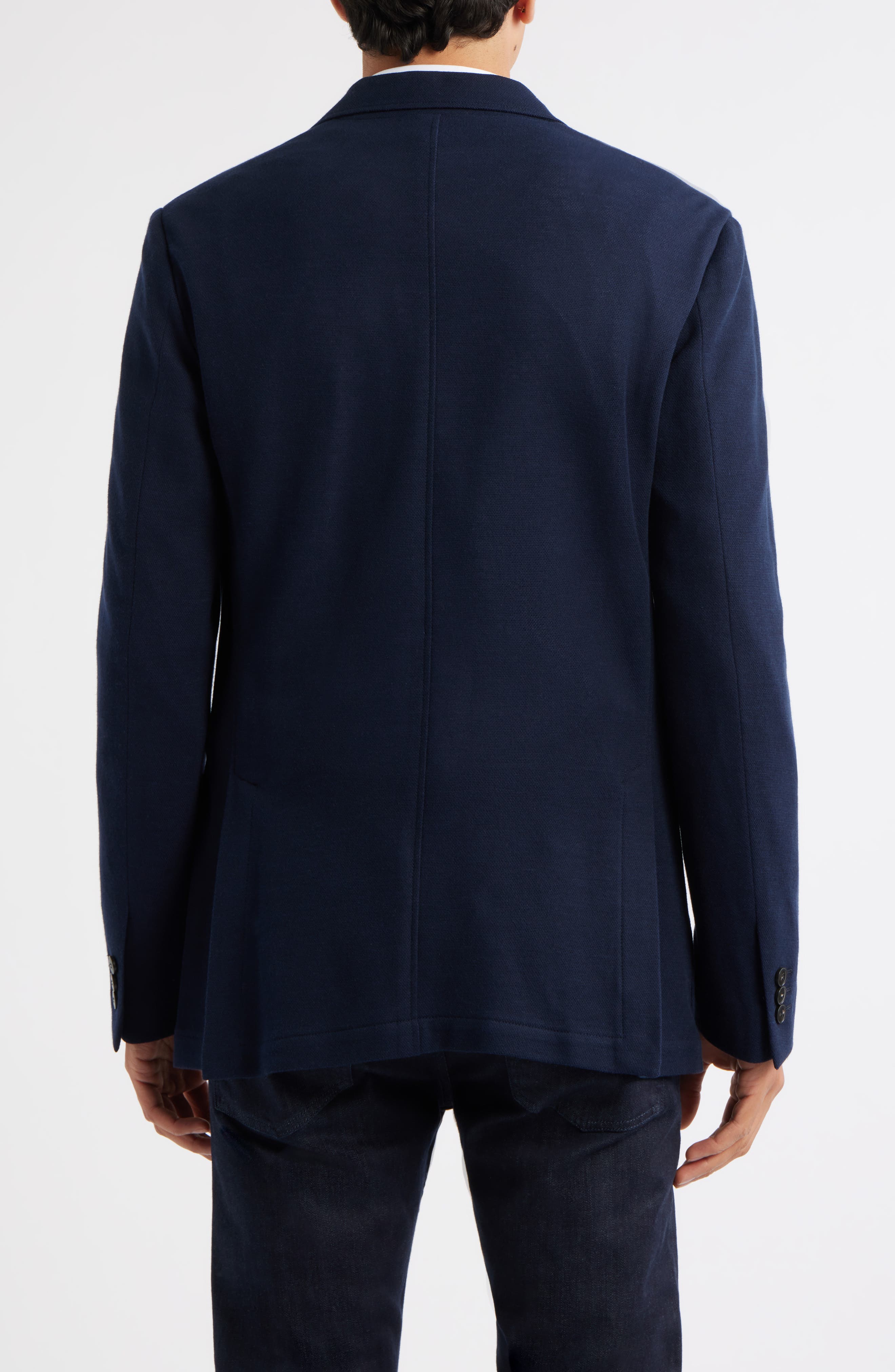 Trim Fit Navy Knit Cotton Blend Blazer - image 2