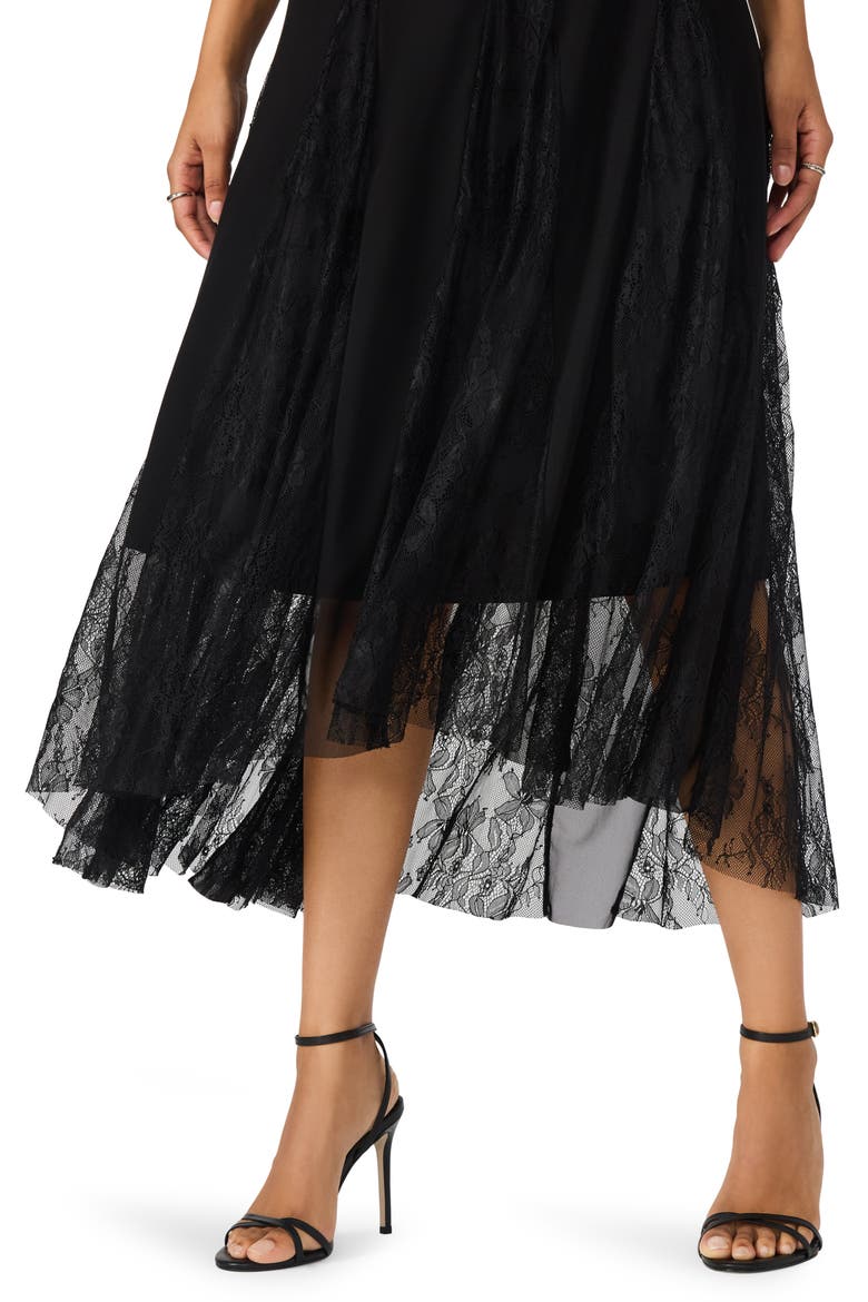 Vita Lace Detail Godet Pleat Dress, Alternate, color, BLACK