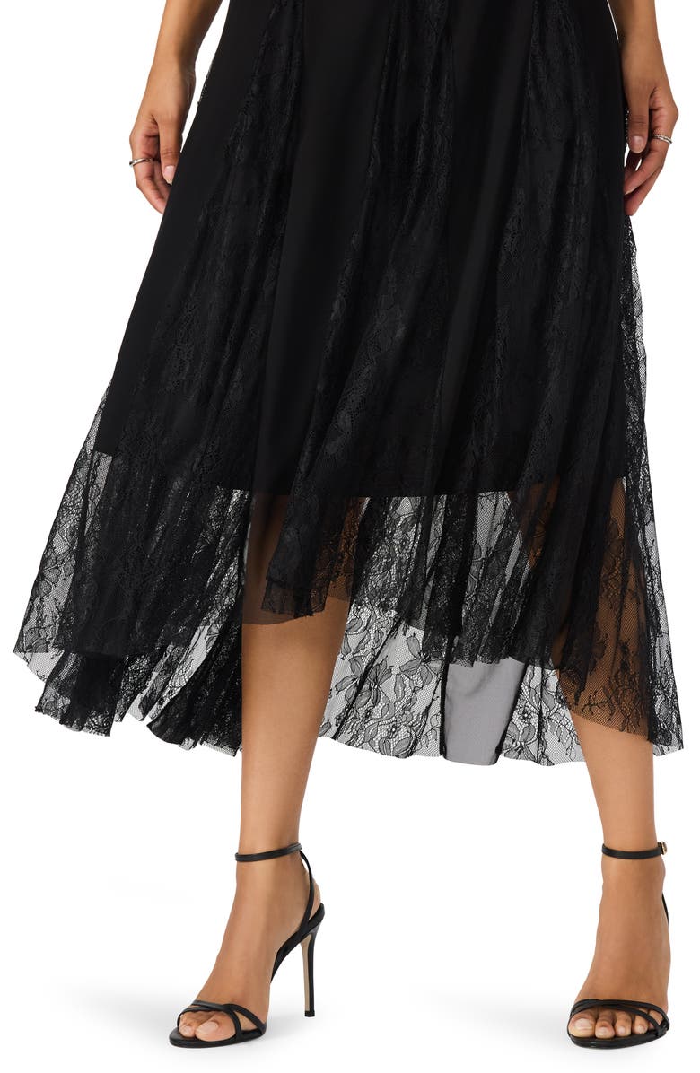 Steve Madden Vita Lace Detail Godet Pleat Dress, Alternate, color, Black