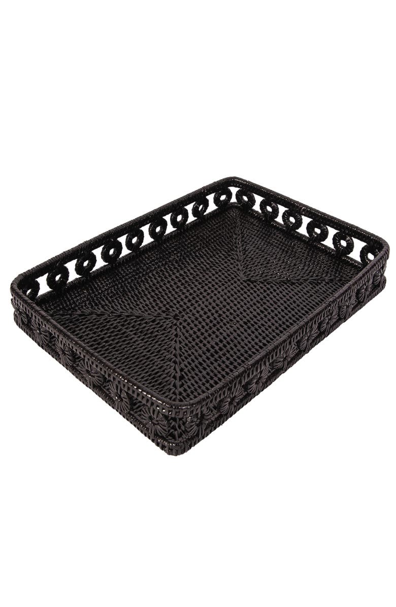 Artifacts Trading Company<sup>™</sup> Artifacts Rattan Inna Design Rectangular Tray With Glass Insert, Main, color, Tudor Black