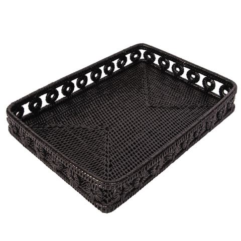 Artifacts Rattan Inna Design Rectangular Tray With Glass Insert