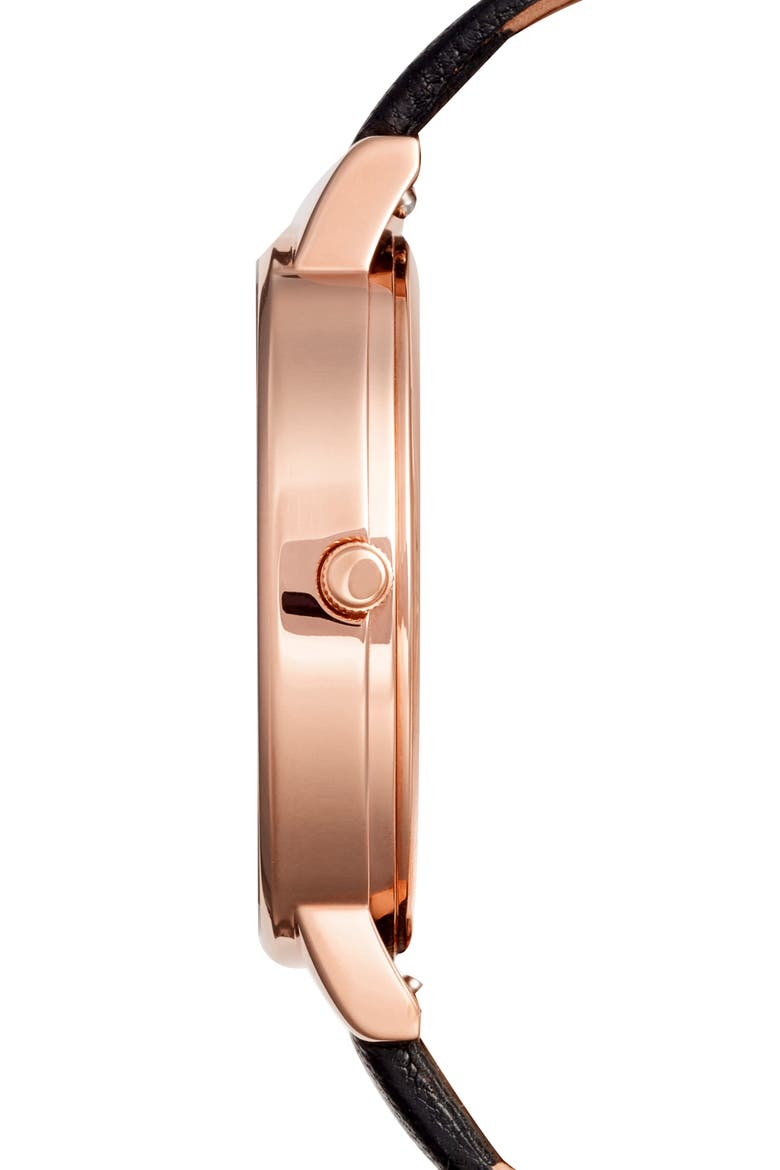 Enchanted Garden Leather Strap Watch, 38mm, Alternate, color, BLACK/ FLORAL/ ROSE GOLD