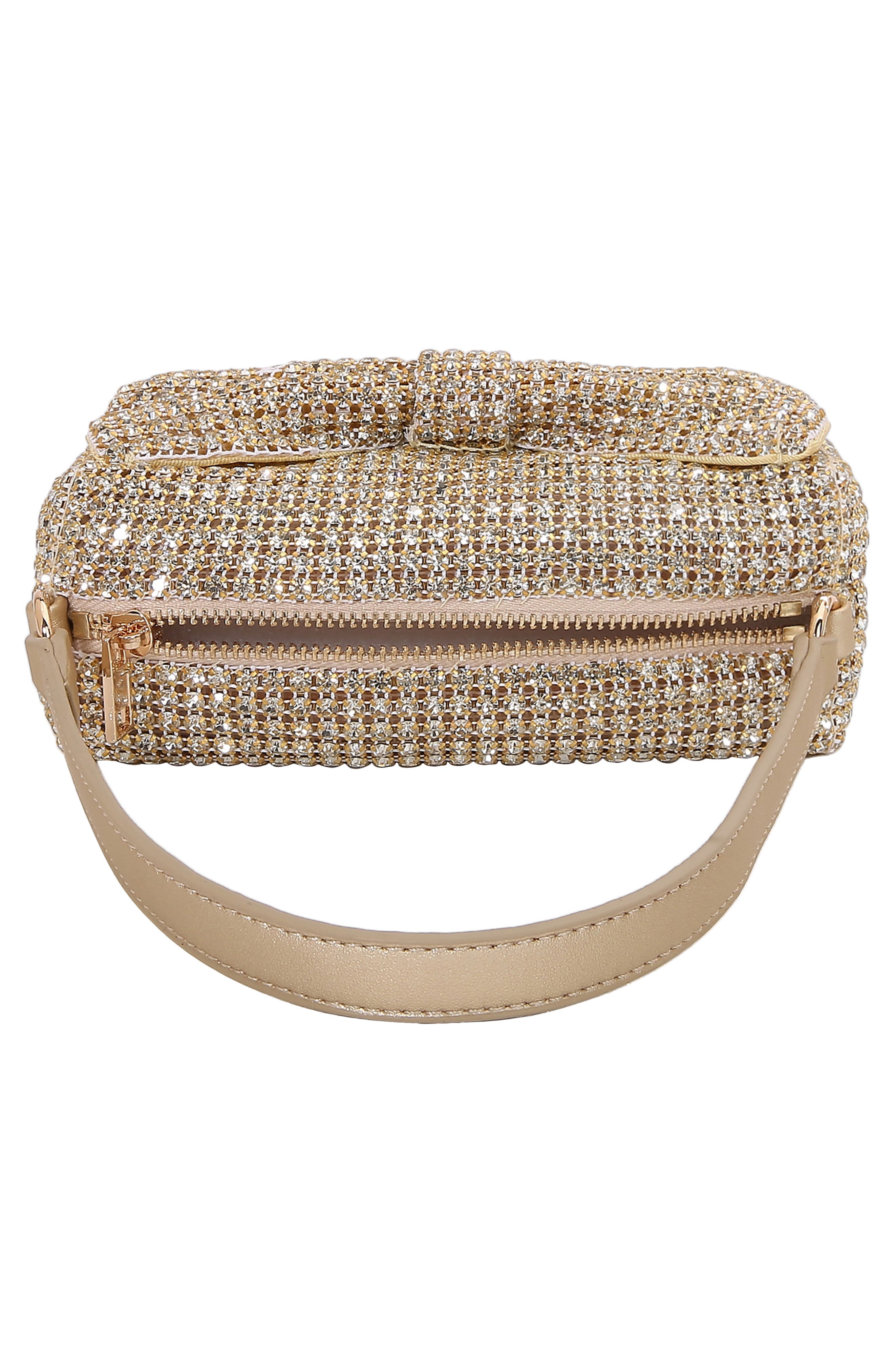 Rhinestone Bow Handheld Bag, Alternate, color, GOLD