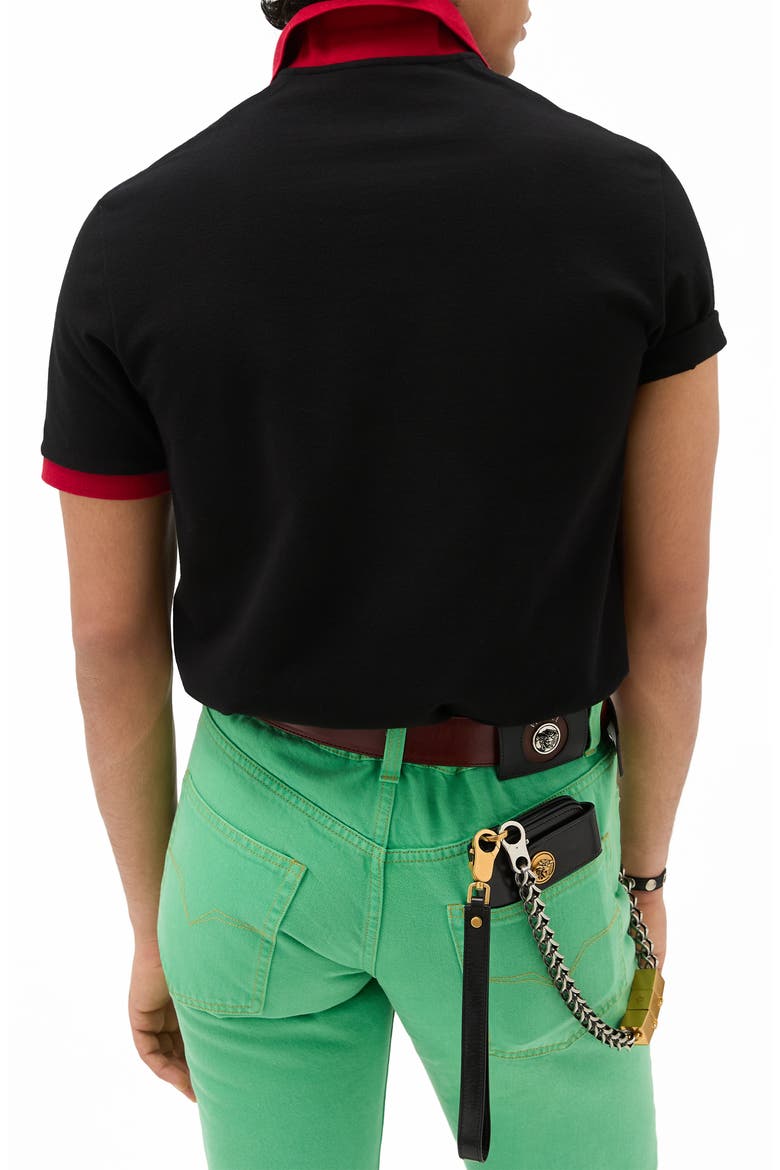 Embroidered Medusa Cotton Piqué Polo, Alternate, color, BLACK LIPSTICK RED