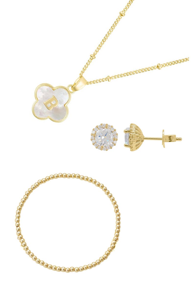 3-Piece Initial Mother-of-Pearl & Cubic Zirconia Jewelry Set, Main, color, GOLD-B