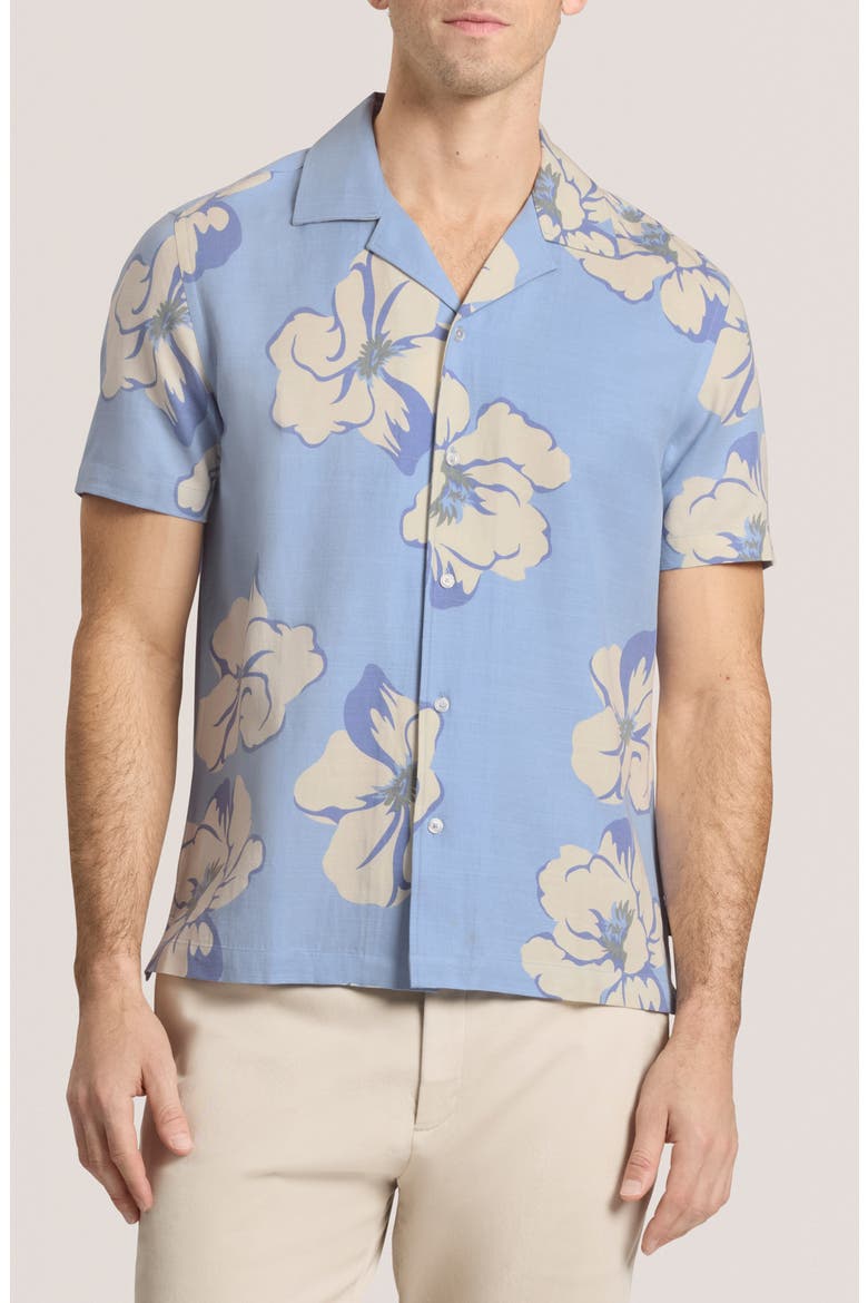 Floral Short Sleeve Button-Up Shirt, Main, color, BLUE
