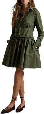 Polo Ralph Lauren Paneled Shirred Cotton Canvas Mini Shirtdress