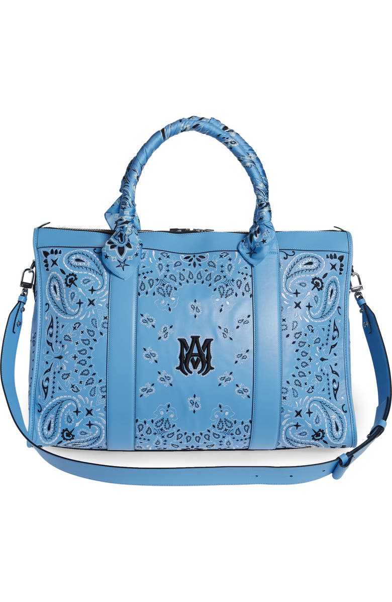 AMIRI Bandana Embroidered Leather Weekend Bag, Alternate, color,