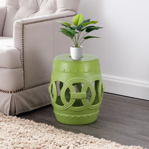 Jonathan Y Lucky Coins 16" Chinese Ceramic Drum Garden Stool In Matte Green