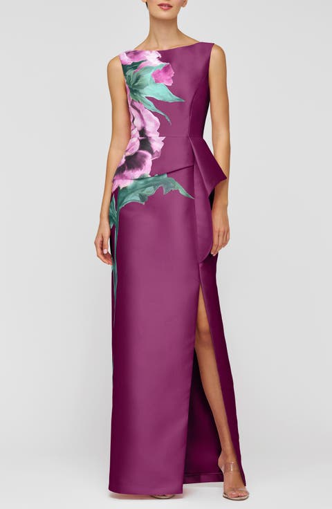 Luciana Placed Floral Column Gown