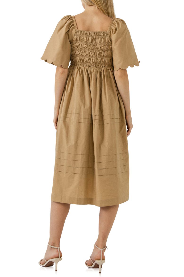 Scallop Detail Midi Dress, Alternate, color, TAN